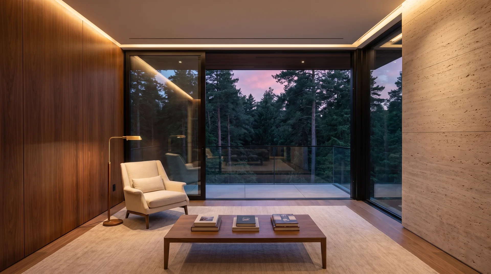 Upper-floor suite with forest views