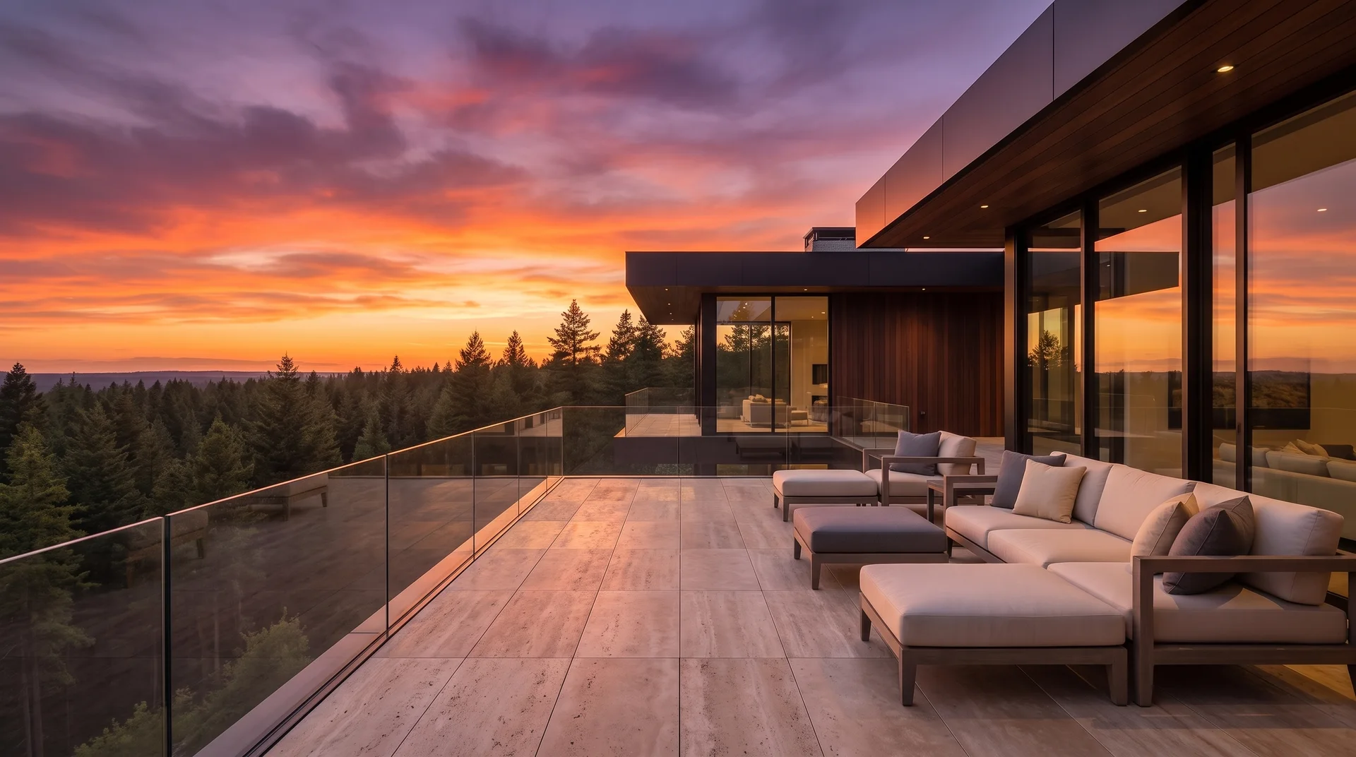 Roof terrace at sunset